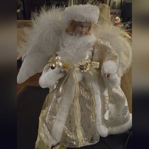 Elegant Treetop Angel with Gold and White Accents